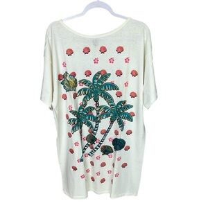 Lifestyles Woman’s One Size Beach Print Palm Trees Shells Hibiscus Oversized Tee